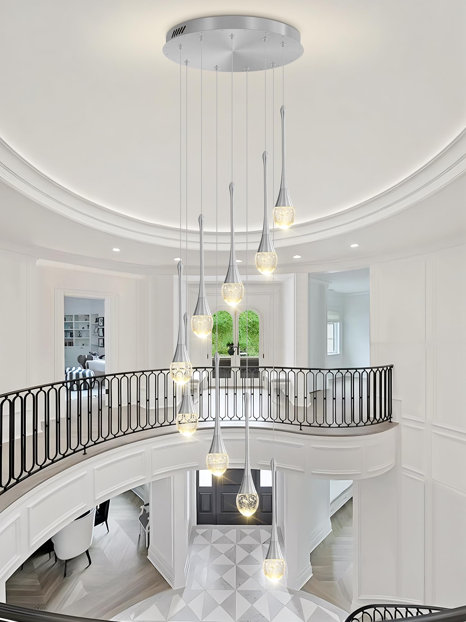 9-Lights Crystal Chandeliers for Staircase Modern Chandeliers for High Ceilings Crystal Pendant Light Fixture for Living Room Kitchen Island Foyer Hallway Bar