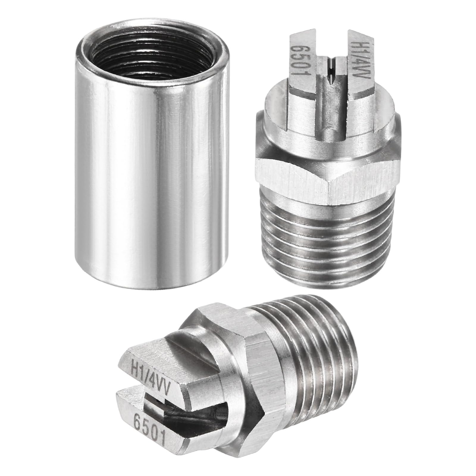 TIXIPEM 1/4" BSP Male 65 Degree Flat Fan Spray Tip [1SET] - High Pressure Washer Spray Nozzle with 1/4" BSP Female Pipe Fitting Used for Water Guns - [Stainless Steel-0.66MM]