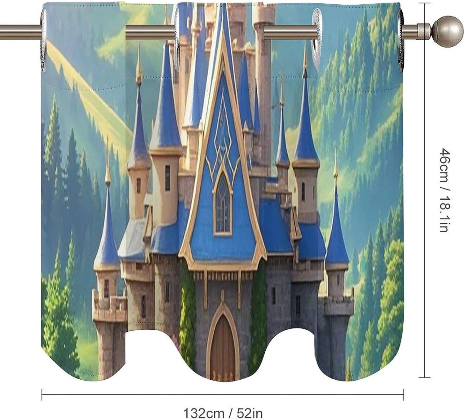 Colorful Castle Valance for Windows, 2 Pack Kitchen Curtains Modern Home Decor, Soft Blackout Window Curtains for Living Room & Bedroom, 18 X 52 Inch