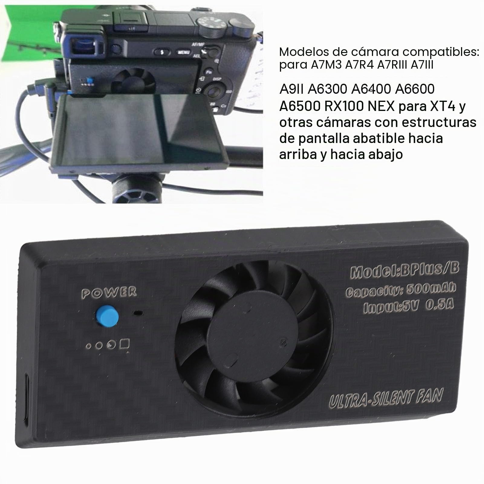 Lazmin112 Ventilador de Refrigeración para Cámara, Sistema de Refrigeración Externo para Cámara de 3 Velocidades, para A7M3 A7R4 A7RIII A7III A9II A6300 A6400 A6600 A6500 RX100 NEX