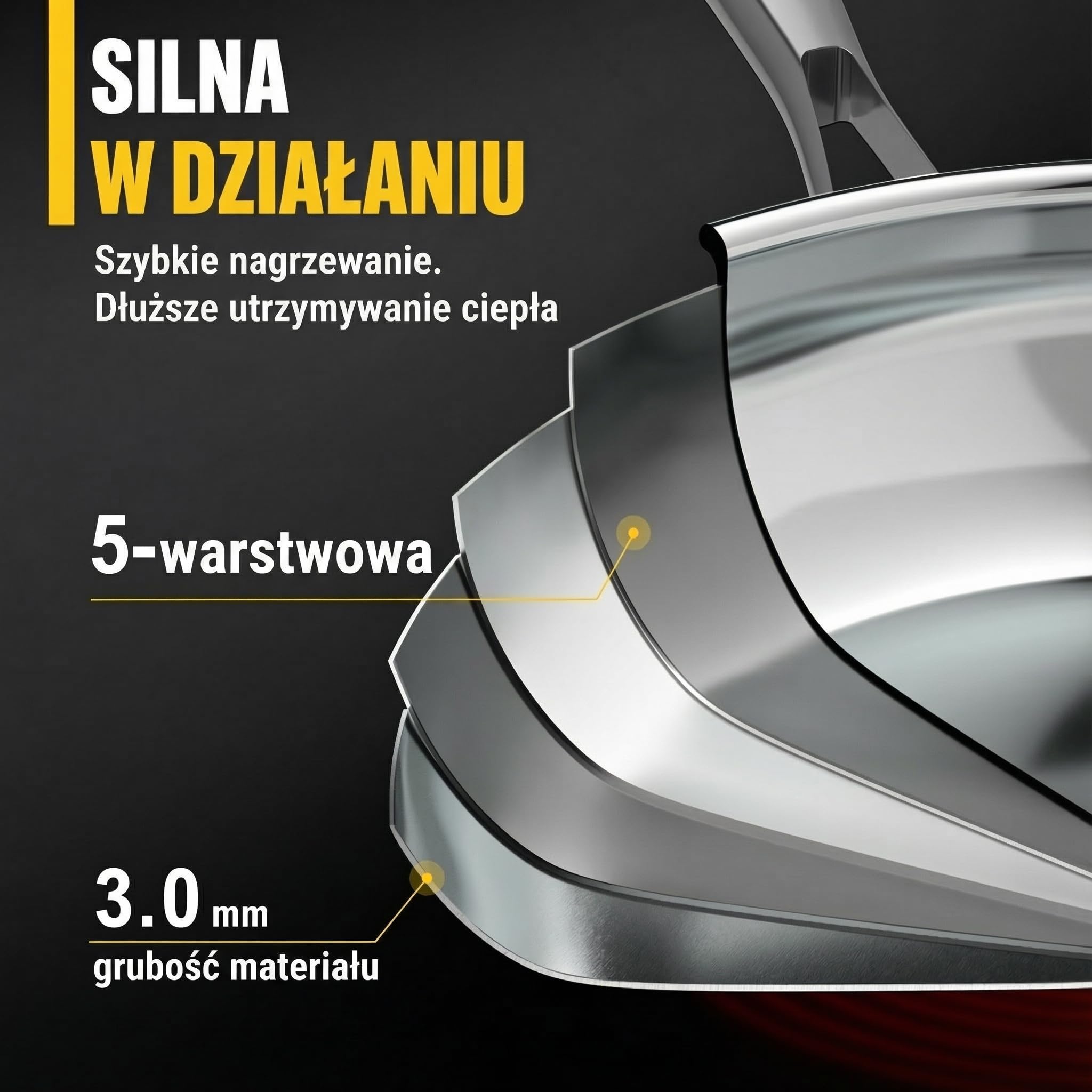 Patelnia ze stali nierdzewnej 28 cm, bez powłoki | 5 warstw - 3 mm - 1,35 kg | Patelnia ze stali nierdzewnej 18/10 do indukcji | Można myć w zmywarce i używać w piekarniku do 400°C