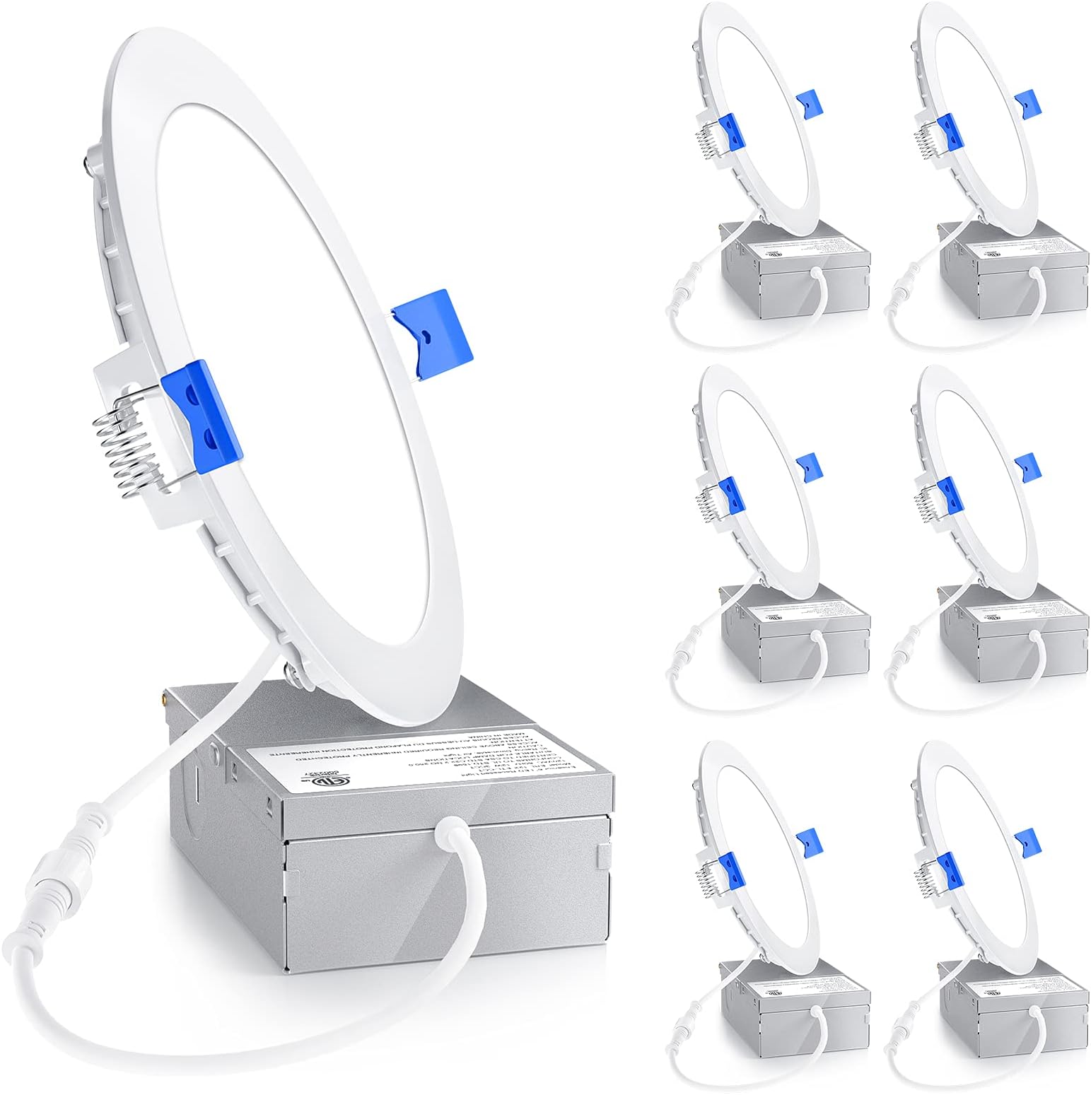 Ensenior 6 Pack 6 Inch LED Recessed Light, Dimmable, 4000K Cool White, 1050LM High Brightness, 12W 120V, Damp Rated, Ultra-Thin Canless Wafer Ceiling Light - ETL & FCC & IC