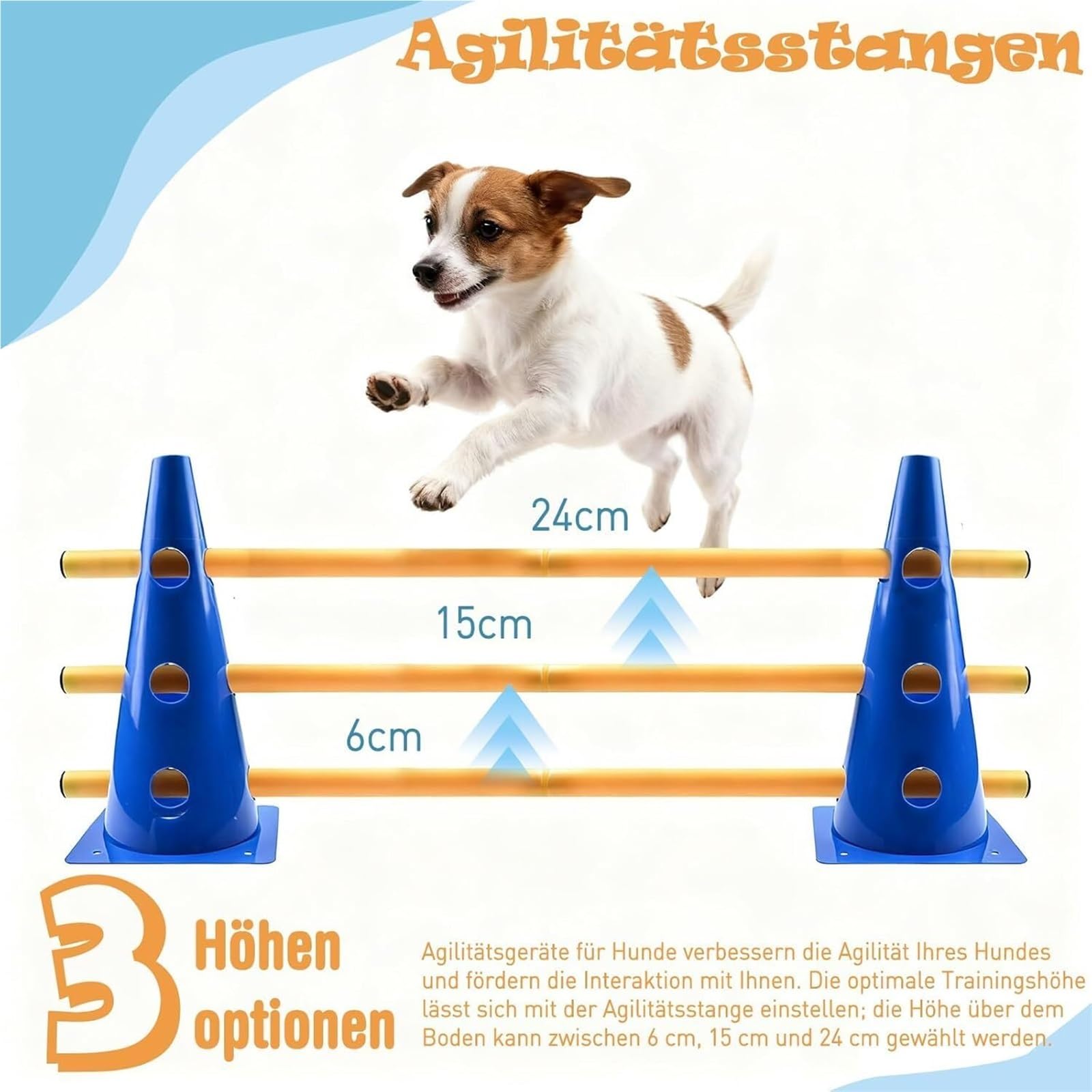 Genérico Juego De Entrenamiento De Agilidad for Perros De 23 Cm | Equipo completo de agilidad for perros, 8 conos, 8 postes y saltos ajustables for uso en interiores y exteriores