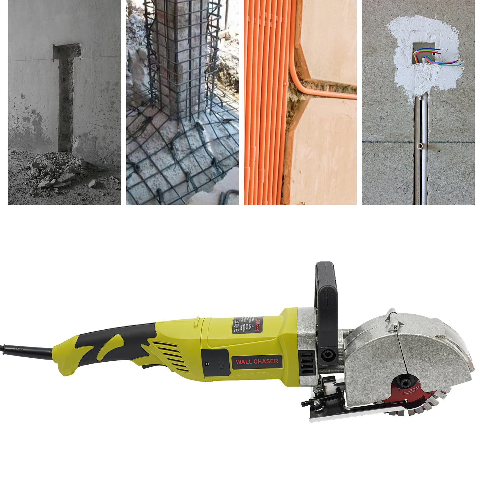 Rompadora de pared, máquina ranuradora de 4000 W, 6500 r/min de alta velocidad, profundidad y ancho ajustables, cortadora de ranura de hormigón con 5 hojas de sierra y bomba de agua