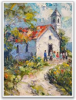 Vintage church Canvas Print Posters spring Landscape oil Farmhouse Decor Living Room wall art antique Scenery Full of the spirit of spring Easter wall decoration 11x14 Unframed