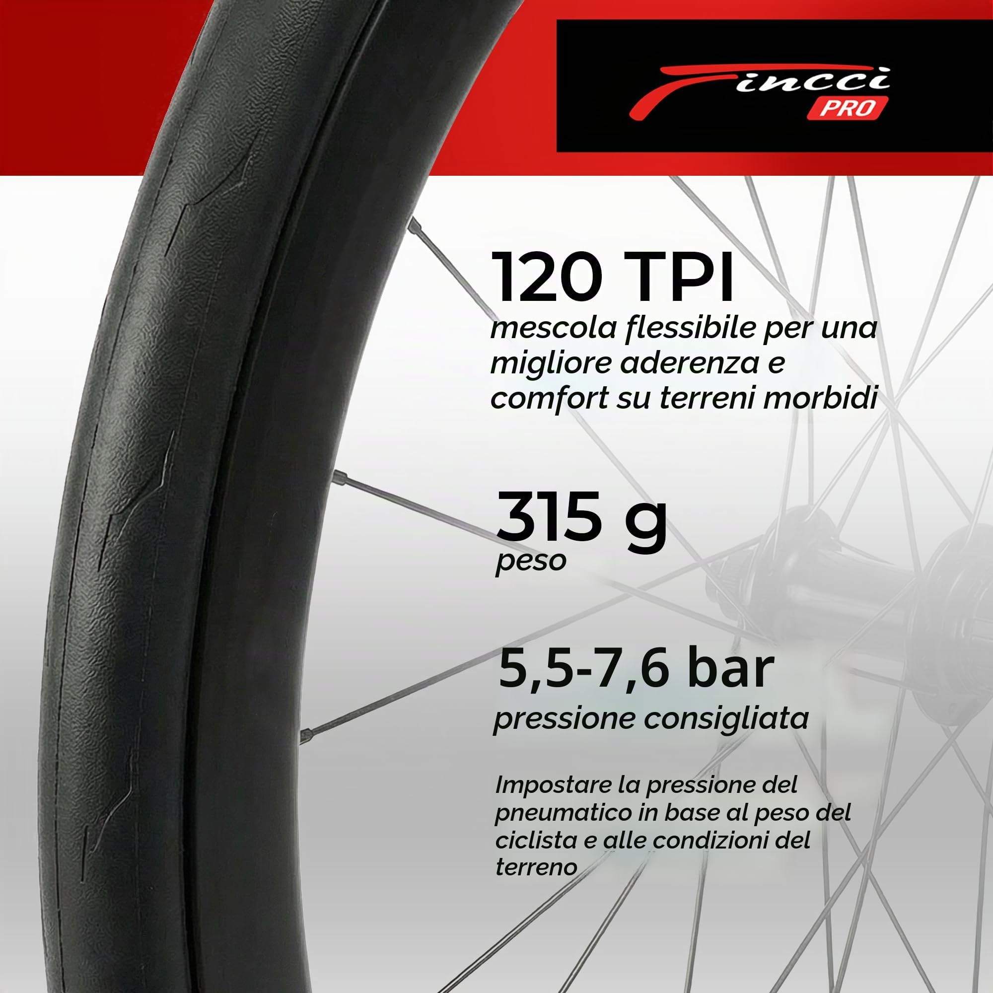 Fincci Coppia Copertoni Bici 700x28C Tubeless ETRTO 28-622 Strada 120 TPI | Protezione Aramidica da 1 mm per Pressioni 80-110 PSI, Ideale per Bici da Corsa, Strada, Allenamento e Gare su Asfalto