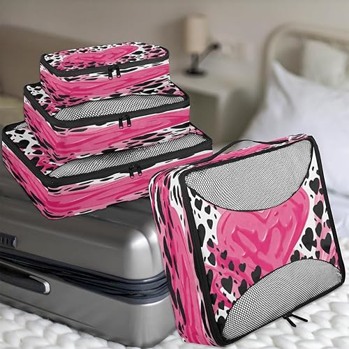 Miniatura 7 de Love Leopard Prints Packing Cubes 4 Pack Travel Packing Bags Set Lightweight Mesh Travel Luggage Organizer Clothes Carry on Suitcase Bags for