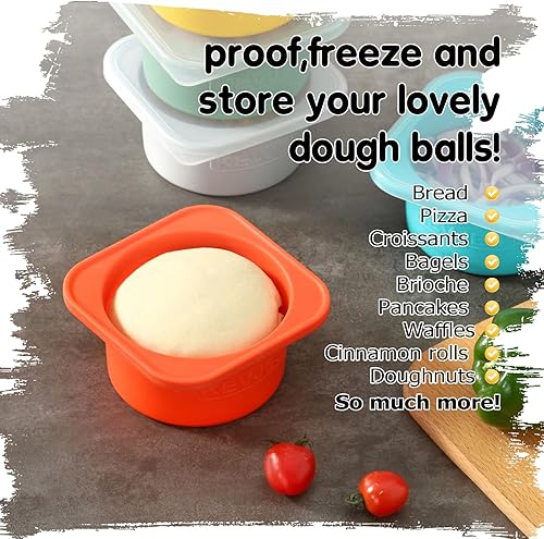 Miniatura 7 de Recipientes apilables de silicona para masa de pizza con tapas, porción de 16.9 fl oz, paquete de 6 (1 amarillo+1 verde+1 azul+1 gris+1 gris