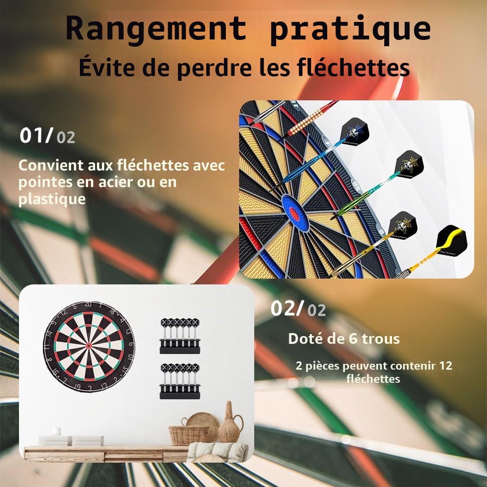 Lot de 2 supports muraux pour fléchettes - Support mural pour 12 fléchettes - En acrylique - Rangement mural - Léger et stable - Écran moderne pour la maison