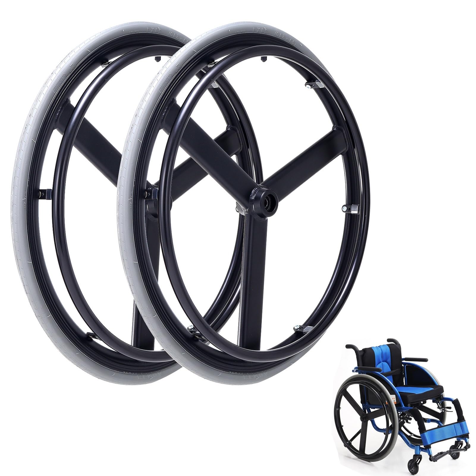 Rueda de Repuesto para Silla de Ruedas 24 x 1 (23-540),Rueda Neumática de Goma con Rodamiento de 1/2" (12 mm), Conjunto de Rueda Trasera de liberación rápida (2 Unidades)