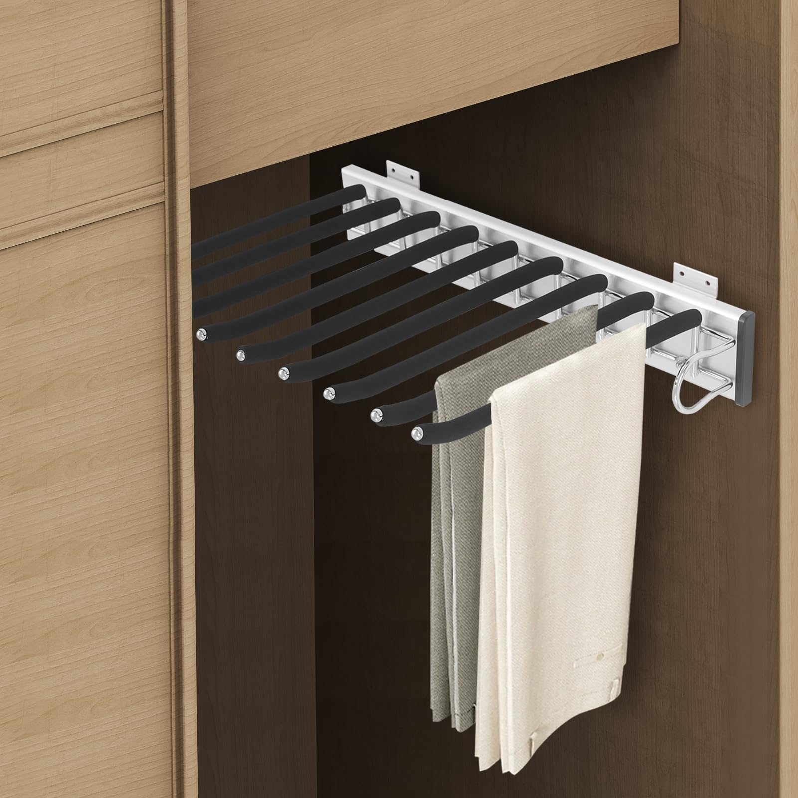 Soporte extensible para pantalones, estante para pantalones, 9 soportes para bufandas, rieles para colgar pantalones, perchas para pantalones, ropa, corbatas, bufandas, armario, profundidad, 48 cm