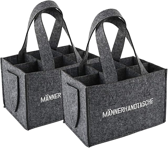 VINFUTUR 2 Pack Bottle Can Carrier Bags with Bottle Opener Storage Beer Can Bottle Carriers Felt Tote Bag with Flexible Divider 6 Bottle Carrier Portable for Travel Picnic Party (2 Pack, Dark Grey)