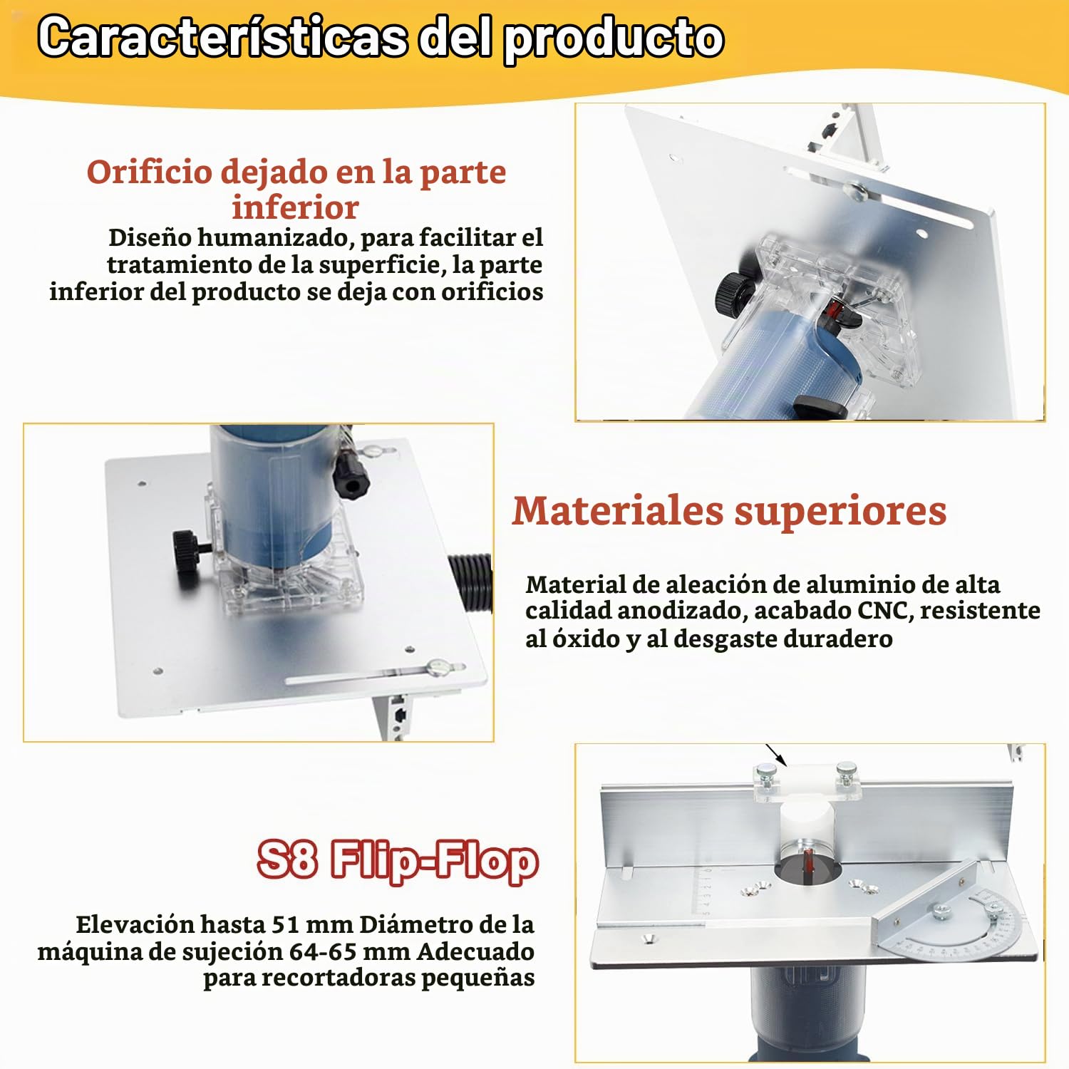 Mesa Fresadora para Madera Aluminio, Kit De Sistema De ElevacióN De Mesa Para Fresadora, SujecióN De 4 Mordazas, Router Table Lfit para CarpinteríA, Ranurado Y Recorte(Plata+Rojo)