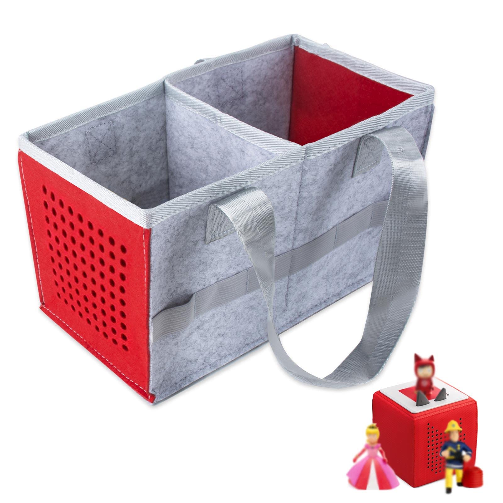 AYNKH Toy Bags Carrying Bag for Toniebox Starter Set and Accessories Felt Organizer Bag for Storage Travel Carry Case with Handle Can hold 30-40 Figurines (Red)