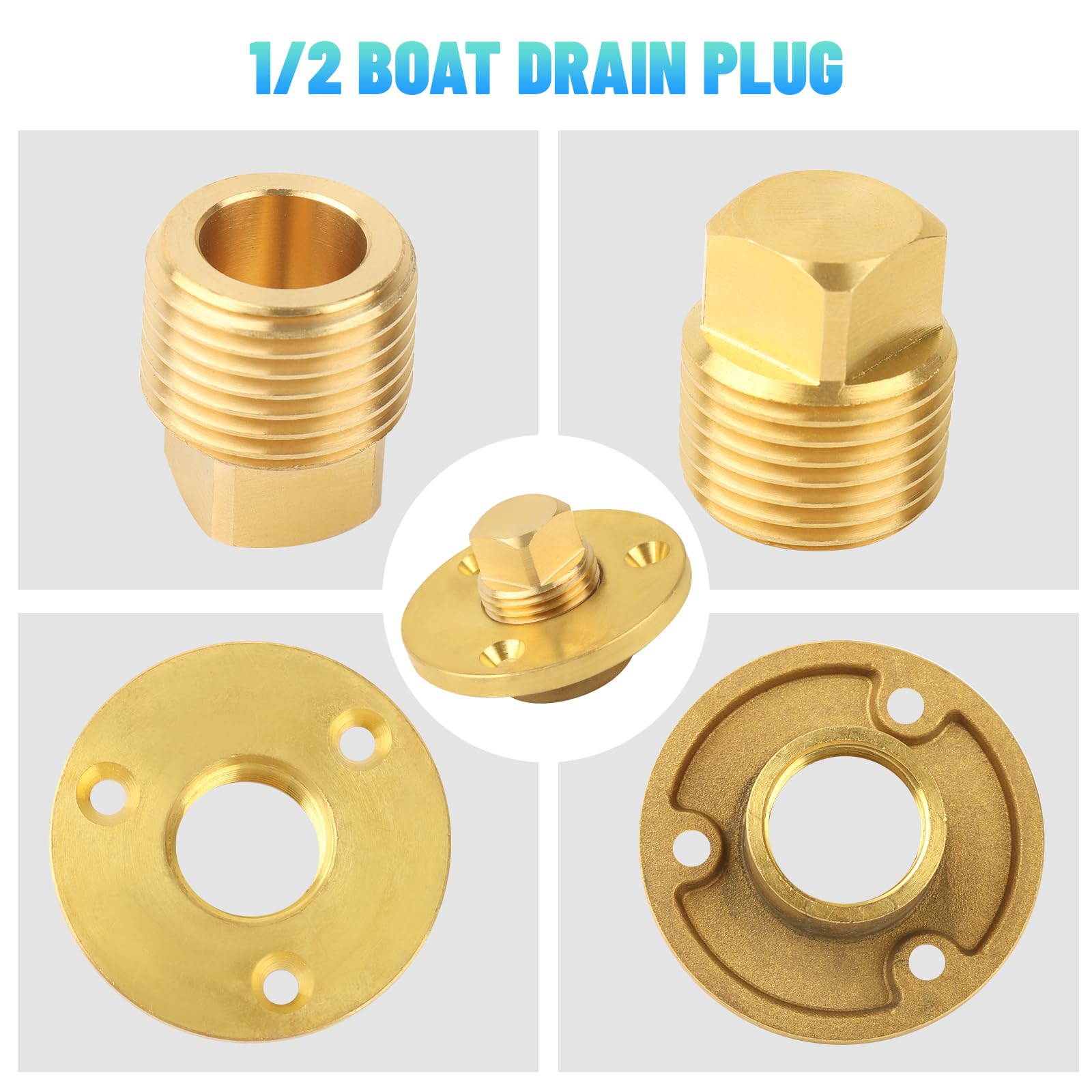 Snapklik.com : Brass Boat Drain Plug Kit Boat Plug Kit 1/2