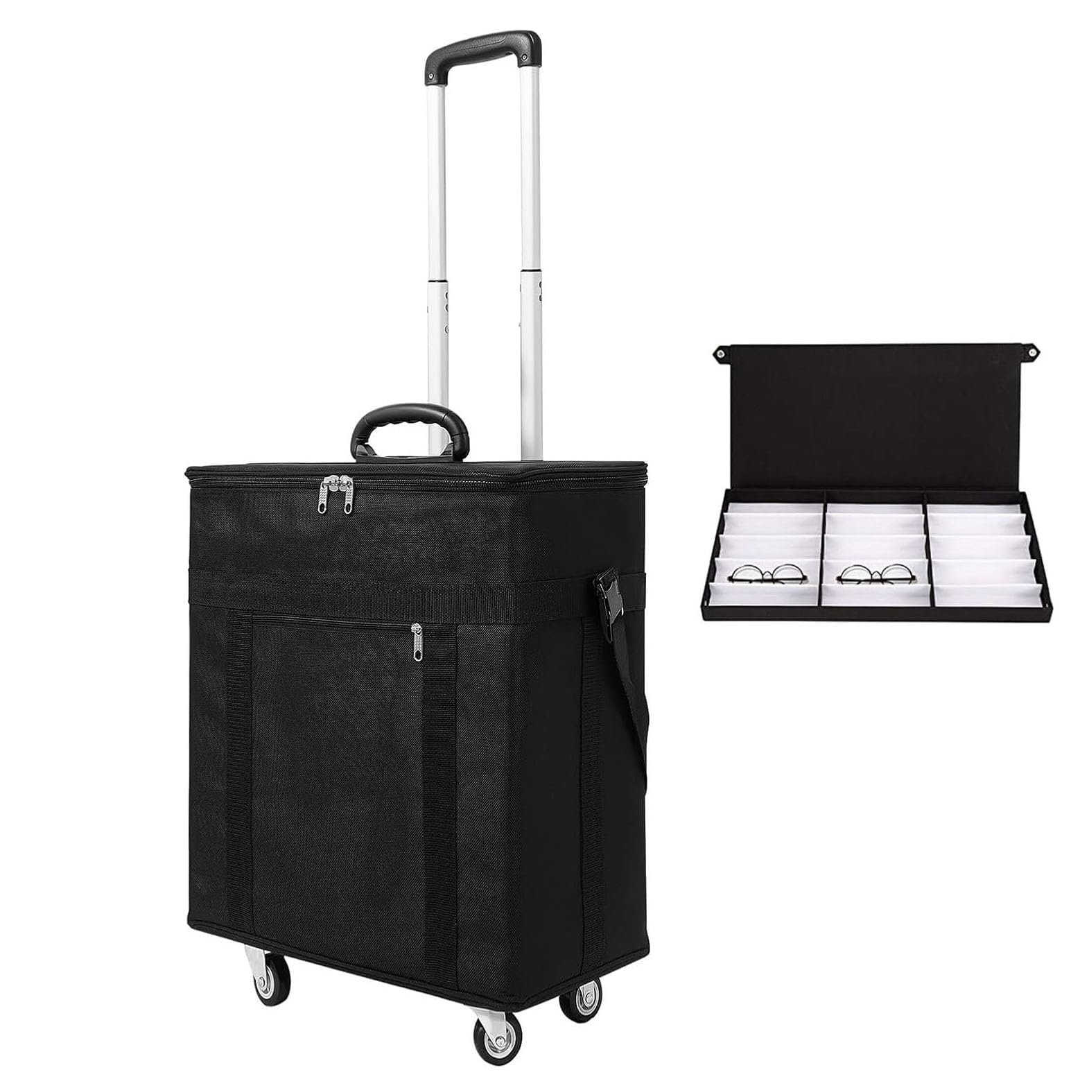 COYEUX Valise de Rangement pour Lunettes de Voyage, étui à Lunettes de Soleil Portable, avec 180 emplacements et roulettes, Tissu Oxford, Porte-Lunettes pour Plusieurs Paires