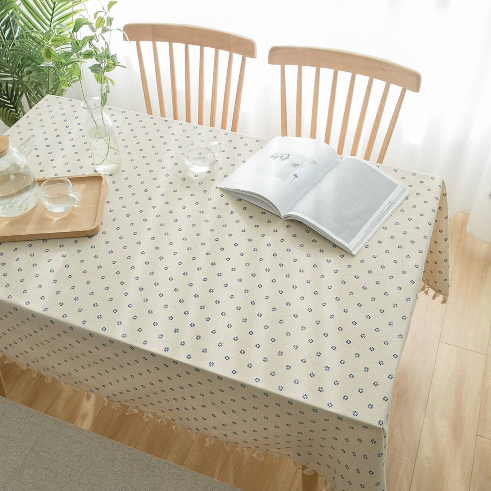 Tovaglia floreale moderna blu 6 posti in tessuto non tessuto cotone lino elegante 140 x 160 cm design per protezione cucina arredamento elegante per sala da pranzo ed eventi