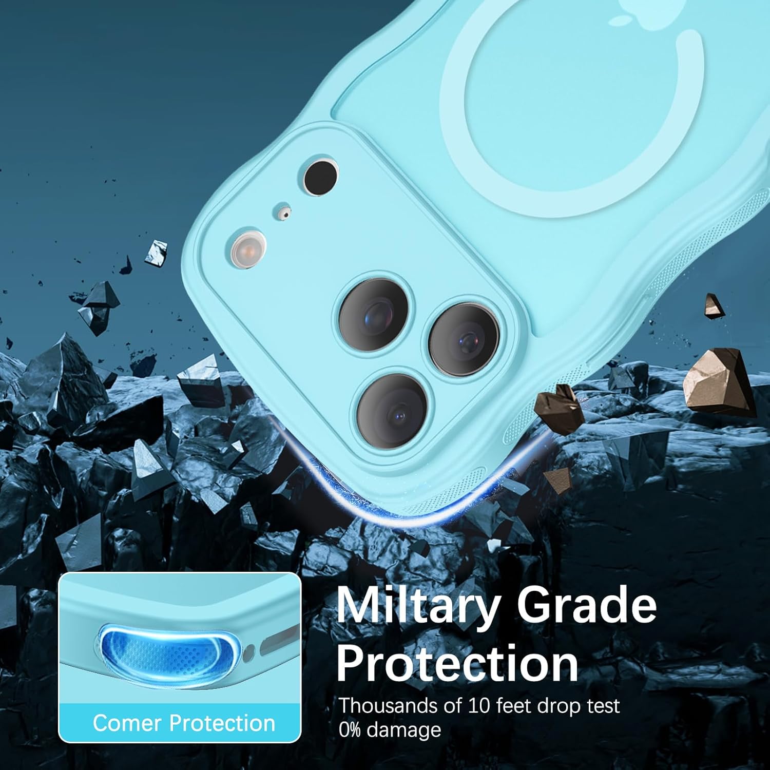 BENTOBEN Magnetic for iPhone 17 Pro Max Case, Cute Wavy [Full Camera Protection][Compatible with MagSafe] Matte Anti-Slip Bumper Women Girls Boys Protective Cover for 17 ProMax 6.9" 2025, Sky Blue - Image 7