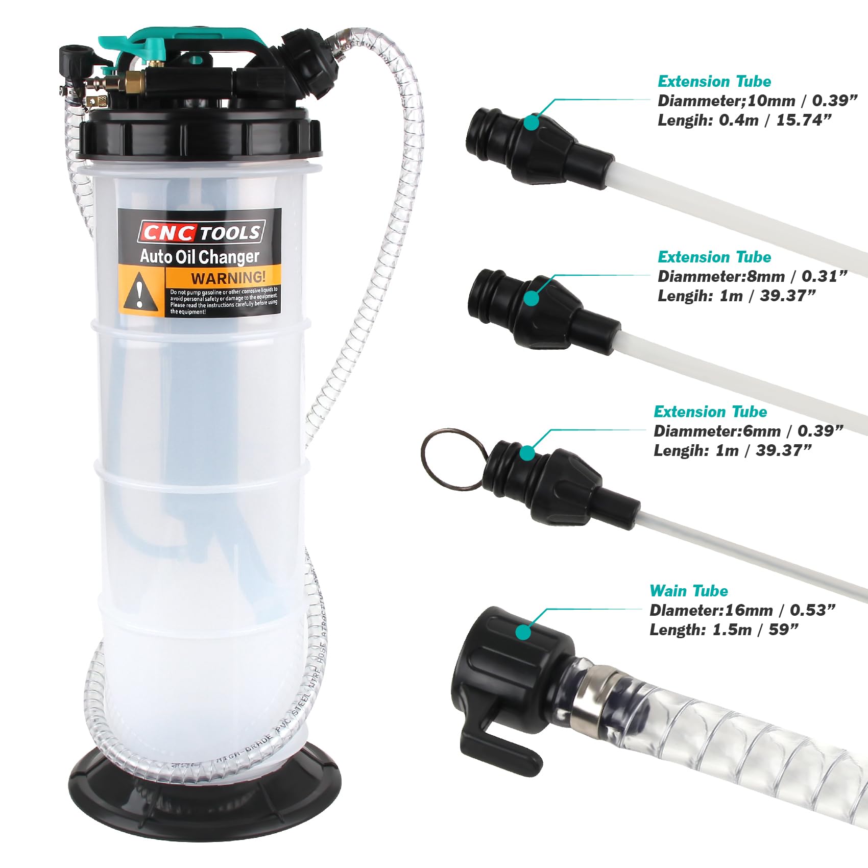 Pompe d'aspiration d'huile Manuelle et pneumatique de 5,3 litres, y Compris 4 tuyaux, unité de vidange d'huile sous Vide, unité de vidange d'huile Automobile