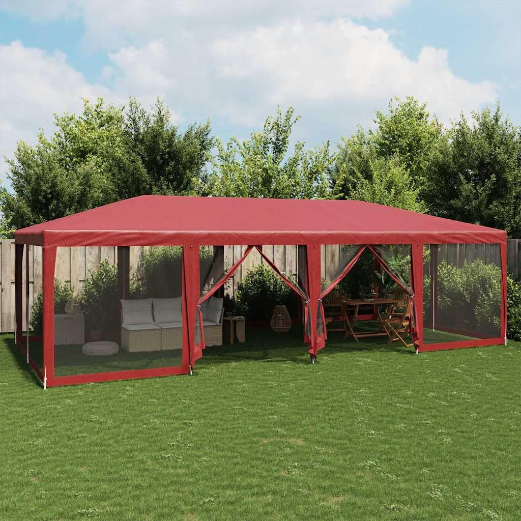 vidaXL Namiot imprezowy z 12 ścianami z siatki, czerwony, 8x4 m, HDPE