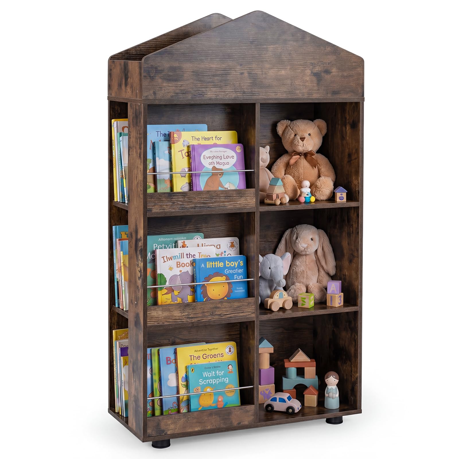 COSTWAY Kids Bookshelf, Wooden Children Storage Shelf (Brown)