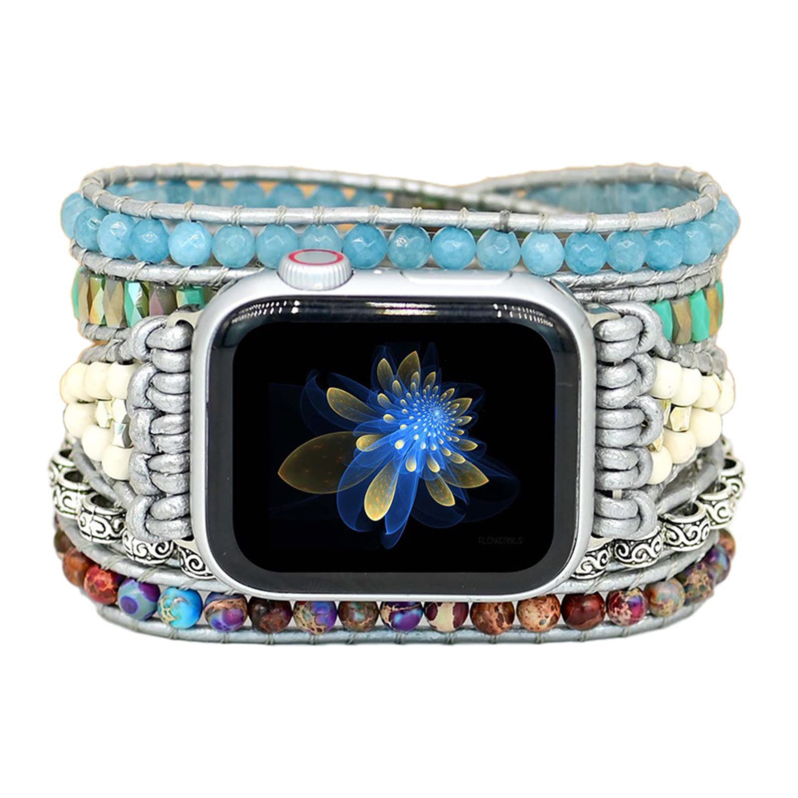Watch Bracelet Band Compatible with Apple Watch 38mm/40mm 41mm/42mm/44mm/45mm, Handwoven Natural Stone Rope Strap, Boho Style