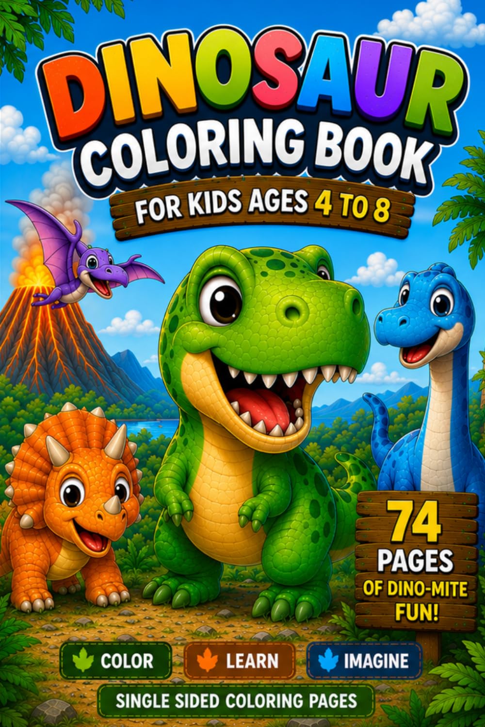 Dinosaurs colouring book for kids ages 4 to 8: Fun and Easy coloring pages for ages 4 to 8