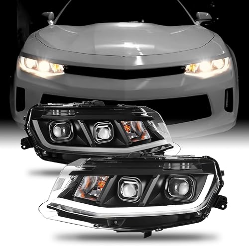 AKKON - Para 2016-2018 Chevy Chevrolet Camaro LED Bar DRL HighLow Beam Dual Proyector Faros - Carcasa Negra