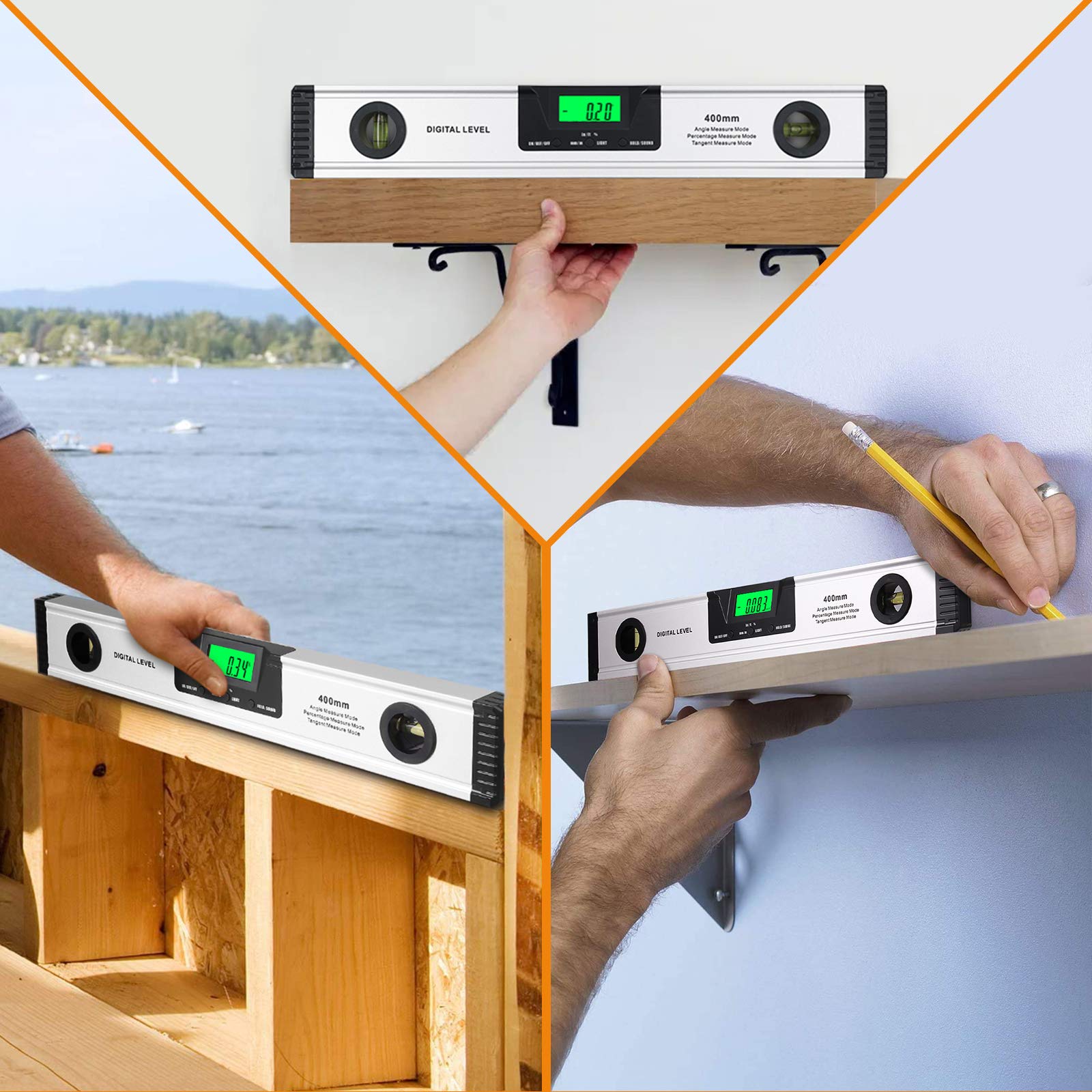 Neoteck 400mm/16inch Niveau à Bulle Numérique avec Indicateur Audio Numérique Spirit Level-Finder Angle en Alliage d'Aluminium avec Base Magnétique Outils de Mesure Angle Jauge Grand Écran LED Clair
