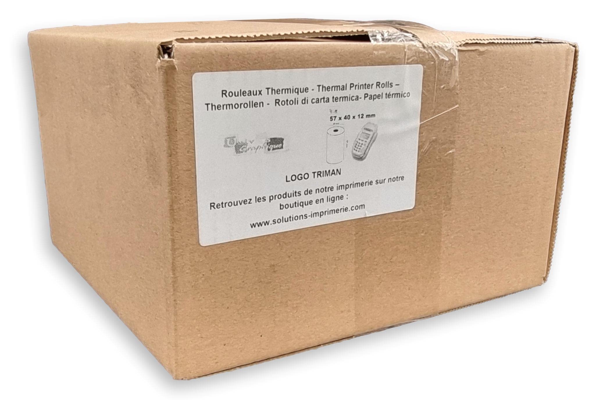 100 Rollo de Papel Térmico 57 x 40 x 12 Bobina Tarjeta Bancaria 55g Rollo TPE con Logo Triman de Reciclaje Papel Térmico Libre de Bisfenol A Cumple con la Legislación AGEC Señalización de