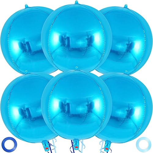 Miniatura 1 de Globos azules metálicos, globos redondos de esfera grande de 22 pulgadas, 6 globos de Mylar de aluminio azul para cumpleaños, graduación, baby
