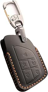 Leather 5-Button Key Fob Cover For GMC Yukon Sierra 1500, Key