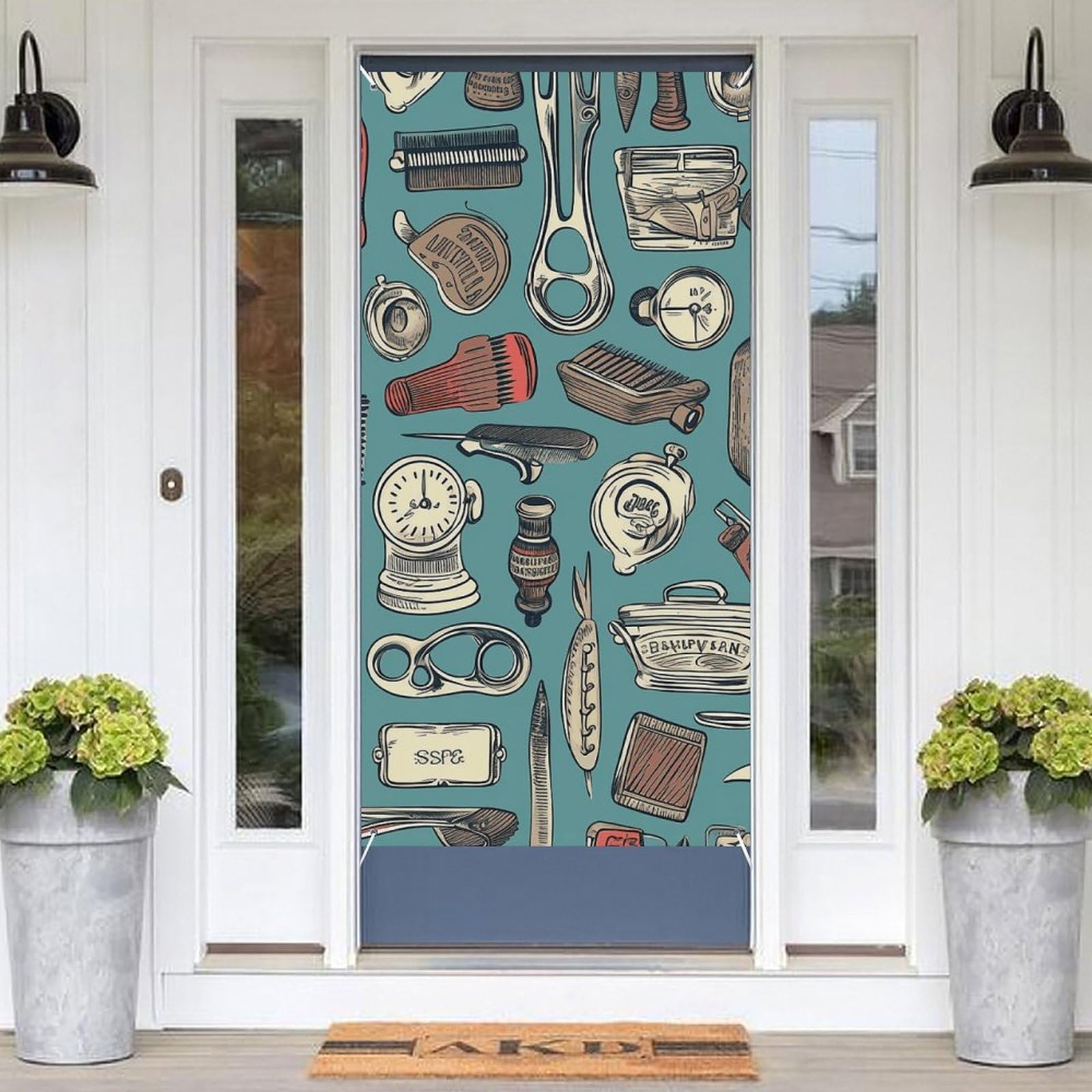 KLOPH Door Cover Decoration Welcome DoorBanner Porch Sign Photo Background Door Curtains for Doorway Privacy Window Curtain Barber Shop Porch Cover Indoor Outdoor Decor 70.9x35.4in