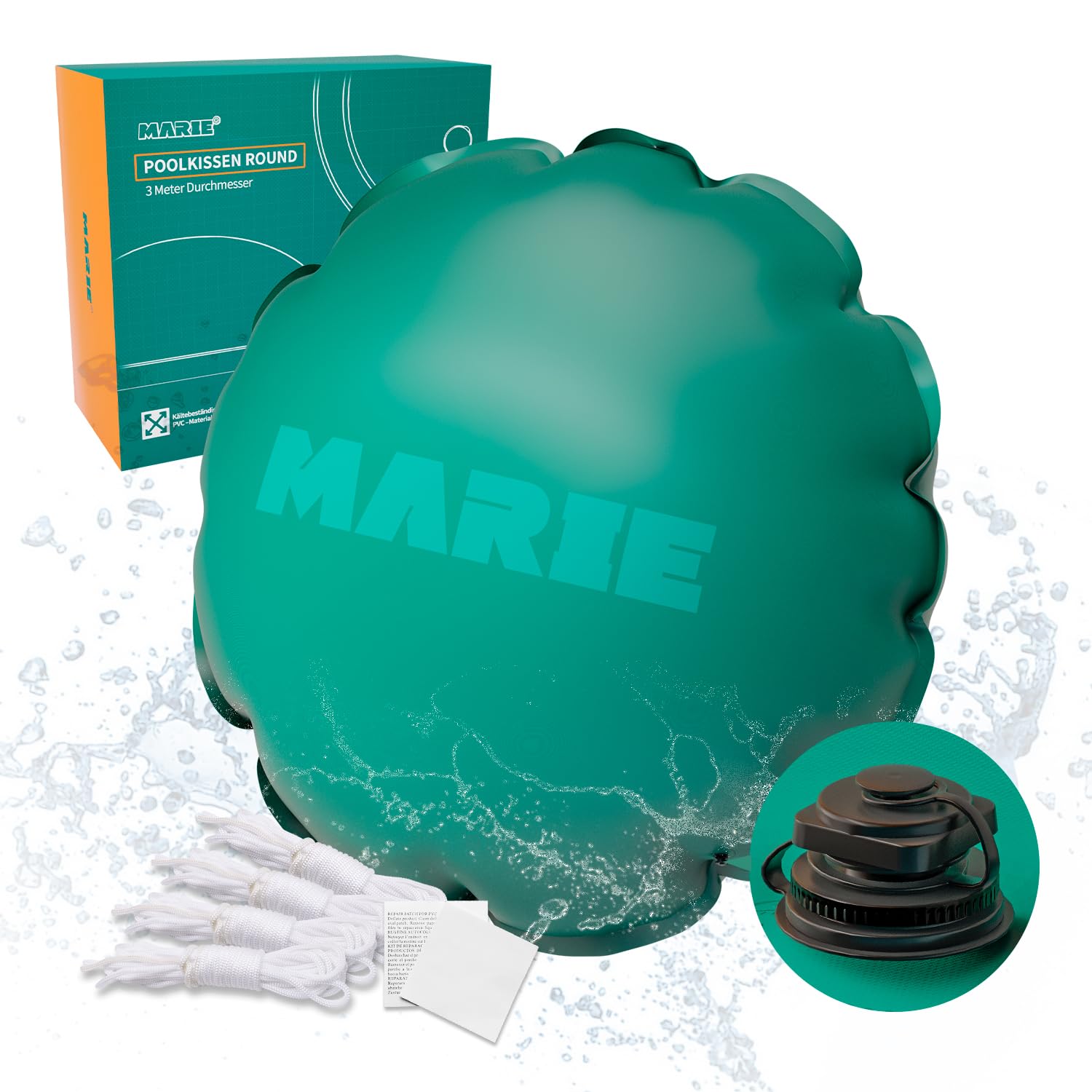 MARIE Poolkissen Winter 3m für Ø300-400 cm Pools, XXL Pool Winterkissen rund, Luftkissen Pool Kissen Winterfest, Chlorbeständiges Überwinterungskissen PVC wasserdicht & UV-beständig