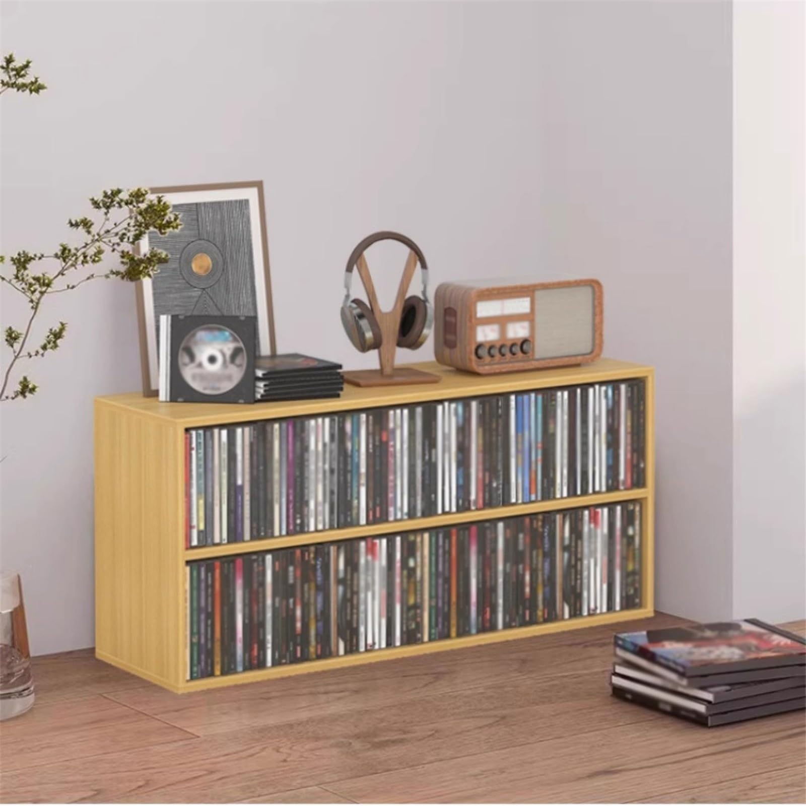 Stojak na płyty Dwupoziomowy stojak na płyty CD, drewniany, wielofunkcyjny, domowy