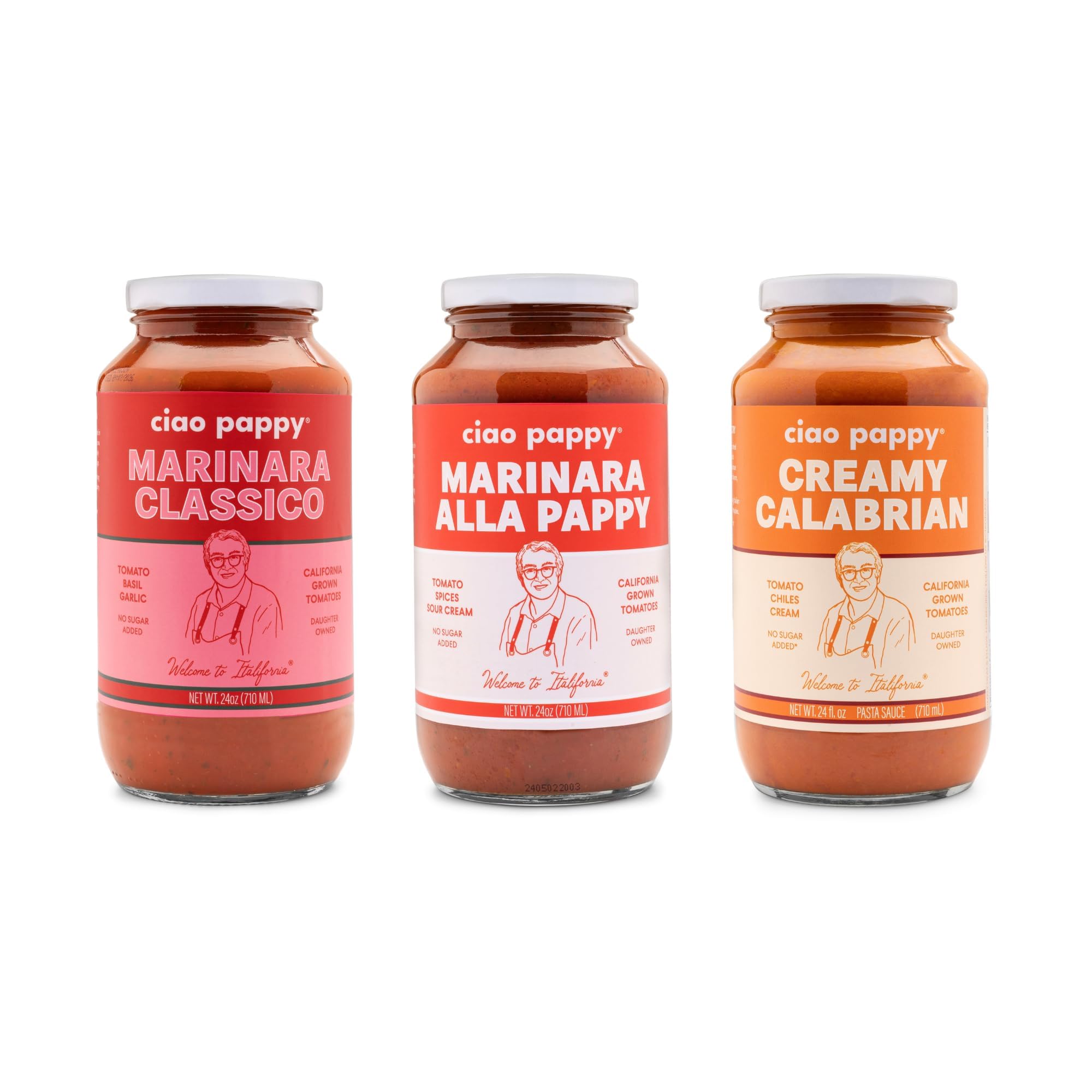 Ciao Pappy The Trio Pasta Sauce Variety Pack - Marinara Classico, Alla Pappy, & Creamy Calabrian - Non-GMO - No Sugar Added - Low Carb - Gluten Free - Paleo Friendly - Keto Friendly - Fresh Pasta Sauce - Perfect for Pasta & Pizza - 24oz (3 Pack)
