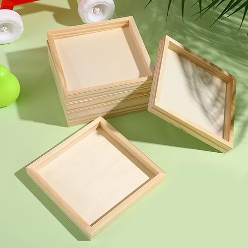 Miniatura 7 de BESPORTBLE Bandejas de madera de 4.7 x 4.7 pulgadas, paquete de 6 cajas cuadradas para servir, bandeja de madera pequeña sin terminar para