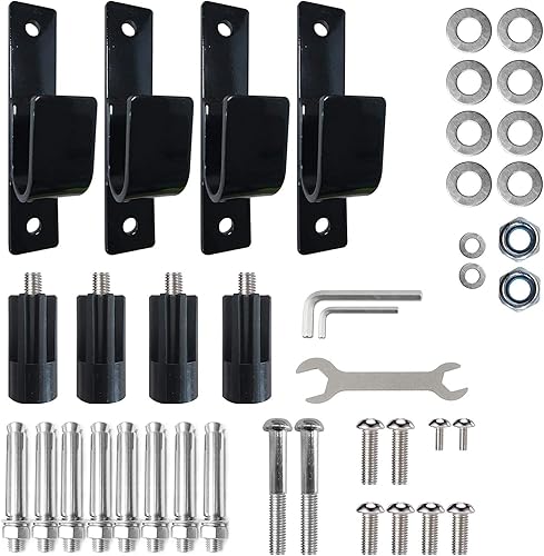 BESTHLS Accesorios para barra de dominadas, paquete de 4 ganchos en J de hierro montados en la pared con múltiples tipos de tornillos para barra de