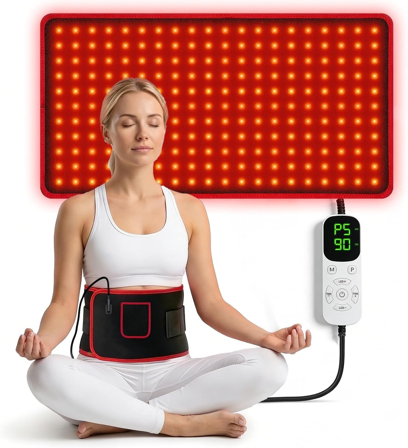 24" x 12" Red Light Therapy Mat for Body Pain Relief, 660nm & 850nm Wearable Infrared Light Pad, Flexible Cape for Upper Back Muscle Relaxation (Black)