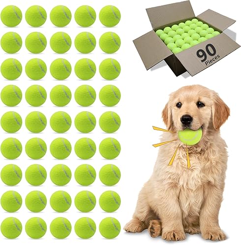 Vista 11 de Magicorange Pelotas de tenis para perros, paquete de 20 pelotas de tenis de 6.35 cm con sonido y flotación para ejercicio de búsqueda, pelotas