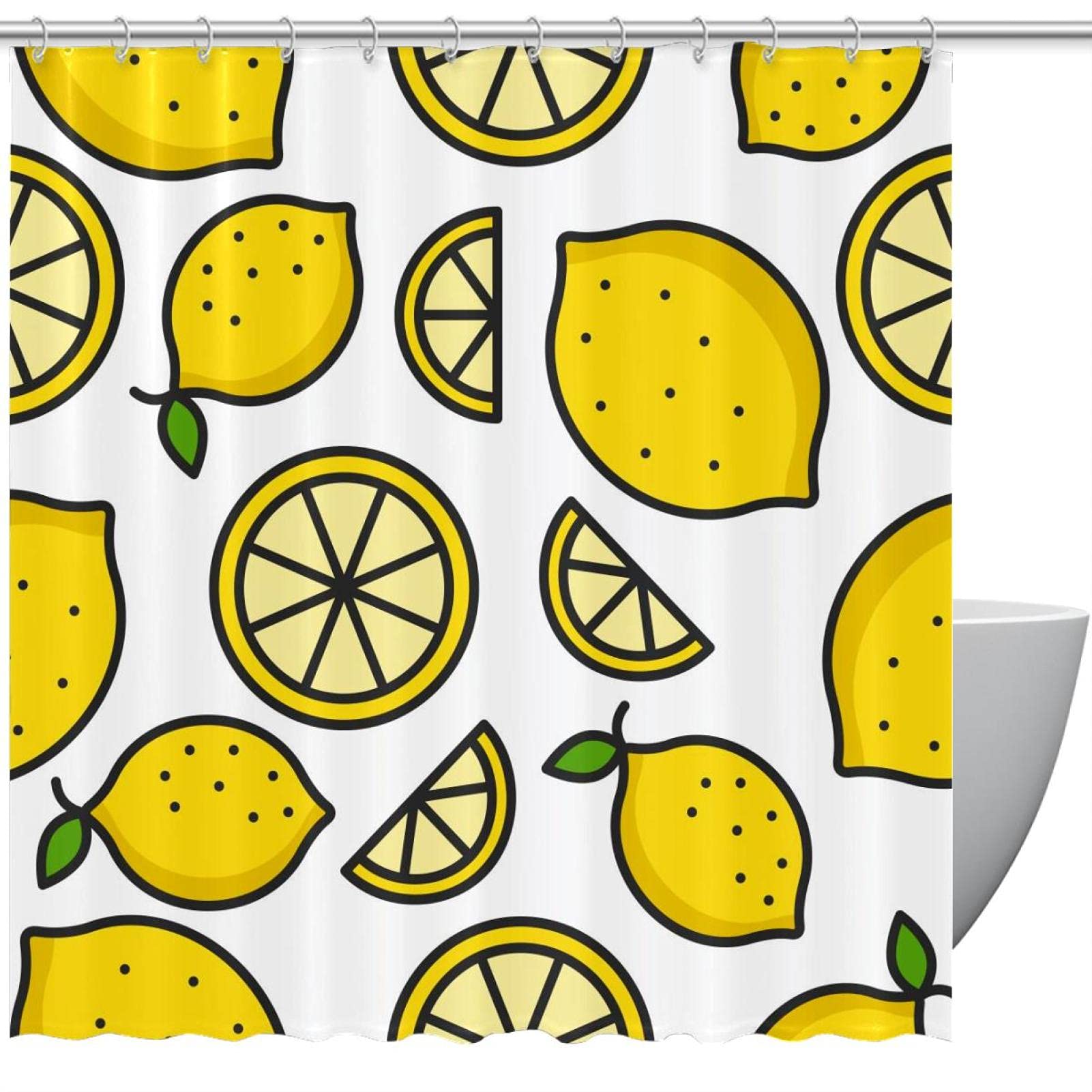 Rideau de douche anti-éclaboussures motif citron pour garder le sol de la salle de bain sec