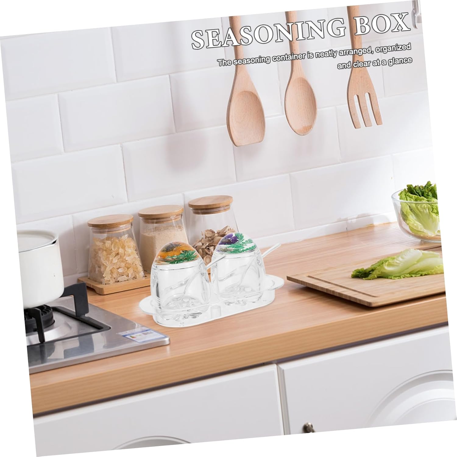 1set Elegant Transparent Seasoning Box Flower Patterned Lid Spice Jars for Kitchen Organization Convenient Condiment Dispenser Design Style