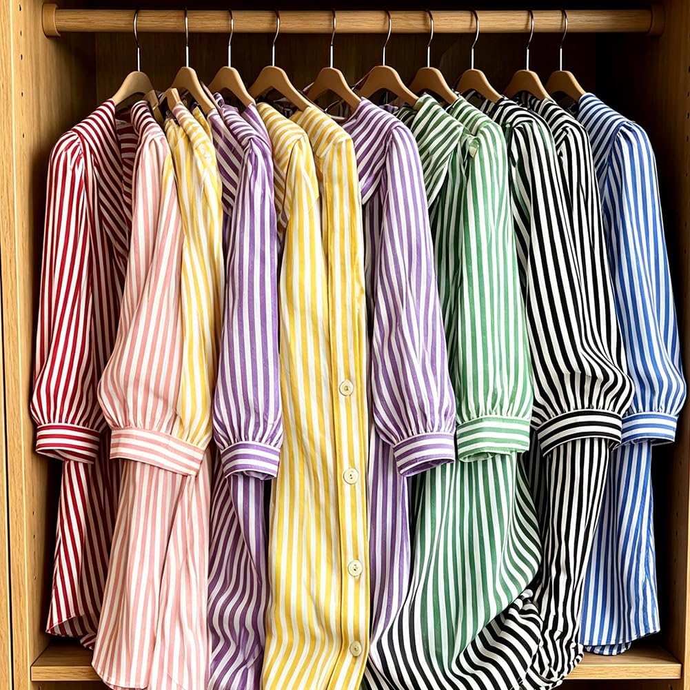 Women's Retro Peter Pan Collar Striped Cotton Linen Shirt, 3/4 Striped Button Down Shirts for Casual Summer Beach