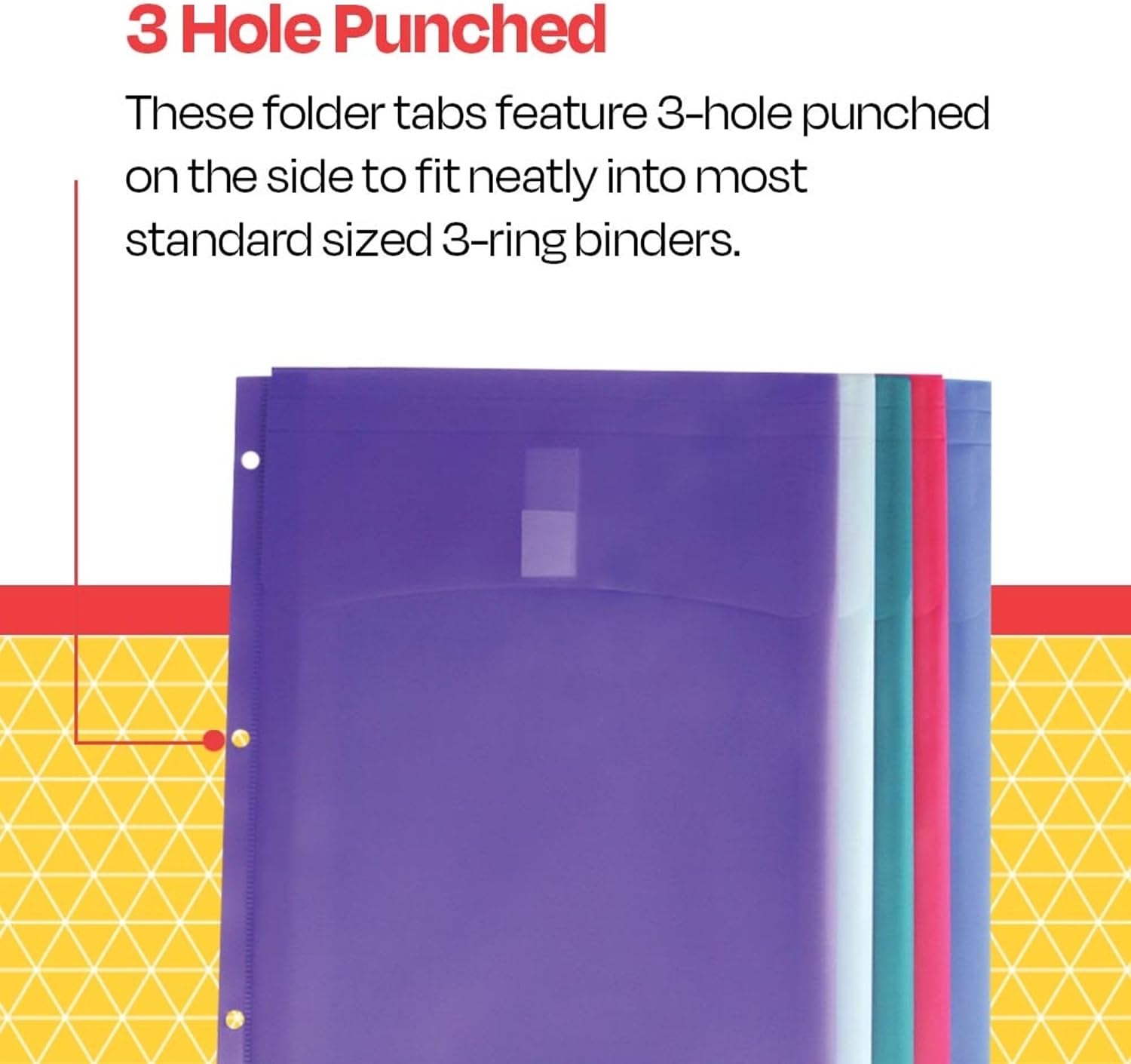 School Smart Folder Tabs for 3-Ring Binders, Assorted Colors, Pack of 5