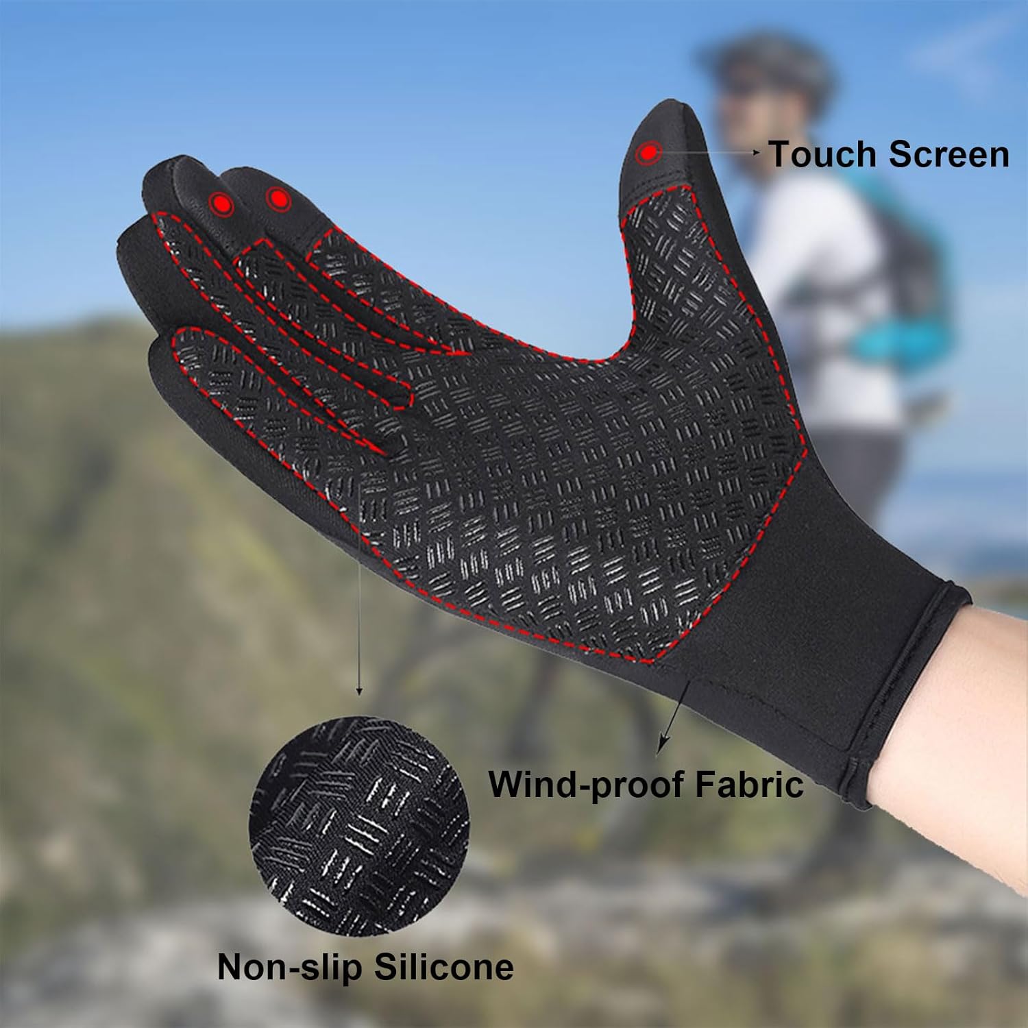 Winter Gloves, Anti Slip Touchscreen Gloves Windproof Cycling Gloves, Thermal Gloves Cold Weather Cycling Gloves for Men Women Walking Riding Driving - Image 3