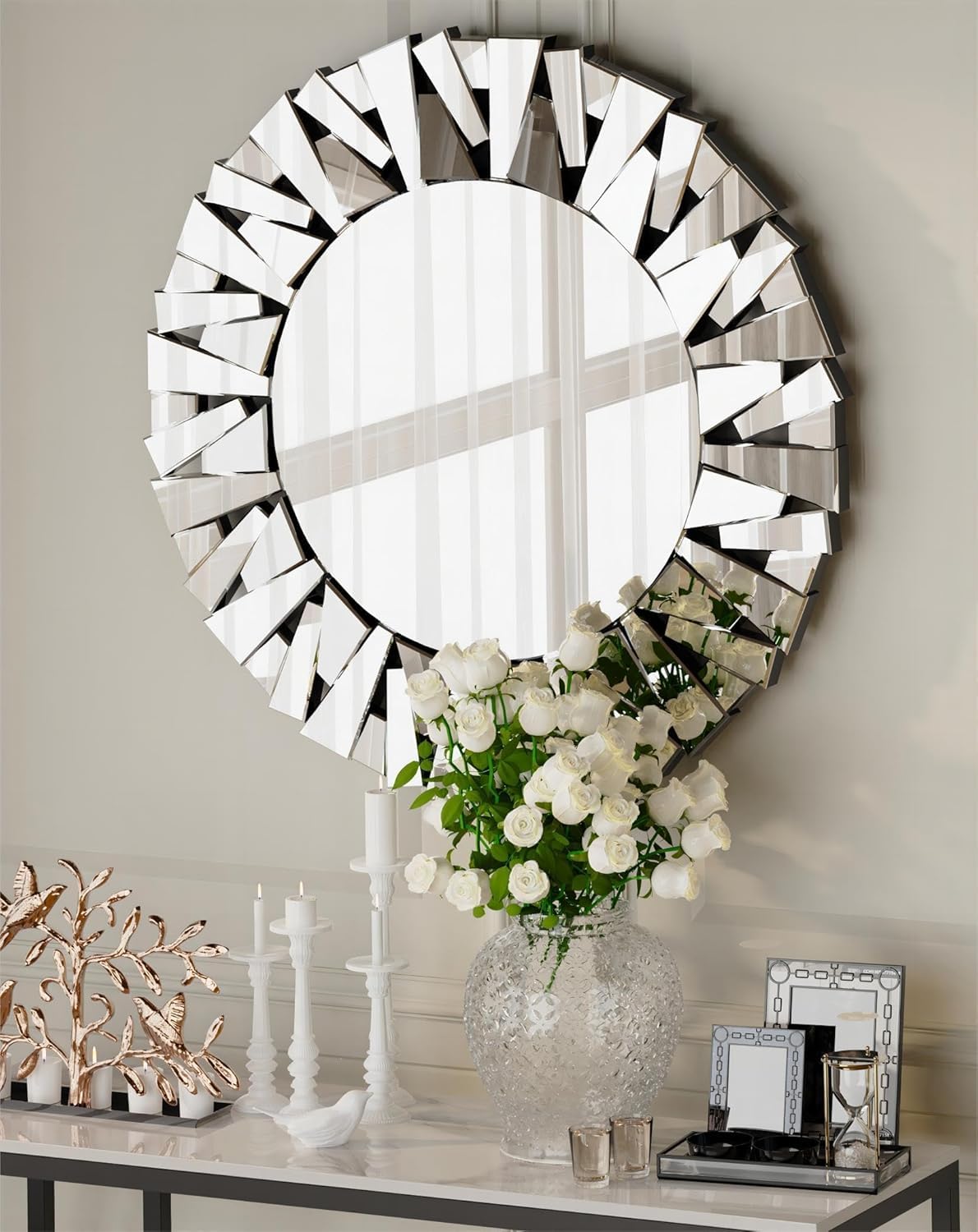 Amazon.co.jp: Artloge 壁掛け鏡 シルバー ウォールミラー 円形