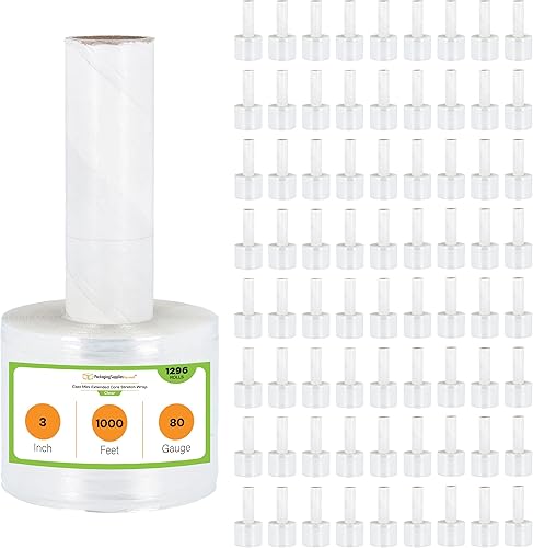 Vista 34 de PackagingSuppliesByMail - Mini envoltura elástica PSBM con asas, paquete de 12, 5 pulgadas x 1000 pies, calibre 80, plástico transparente con asas