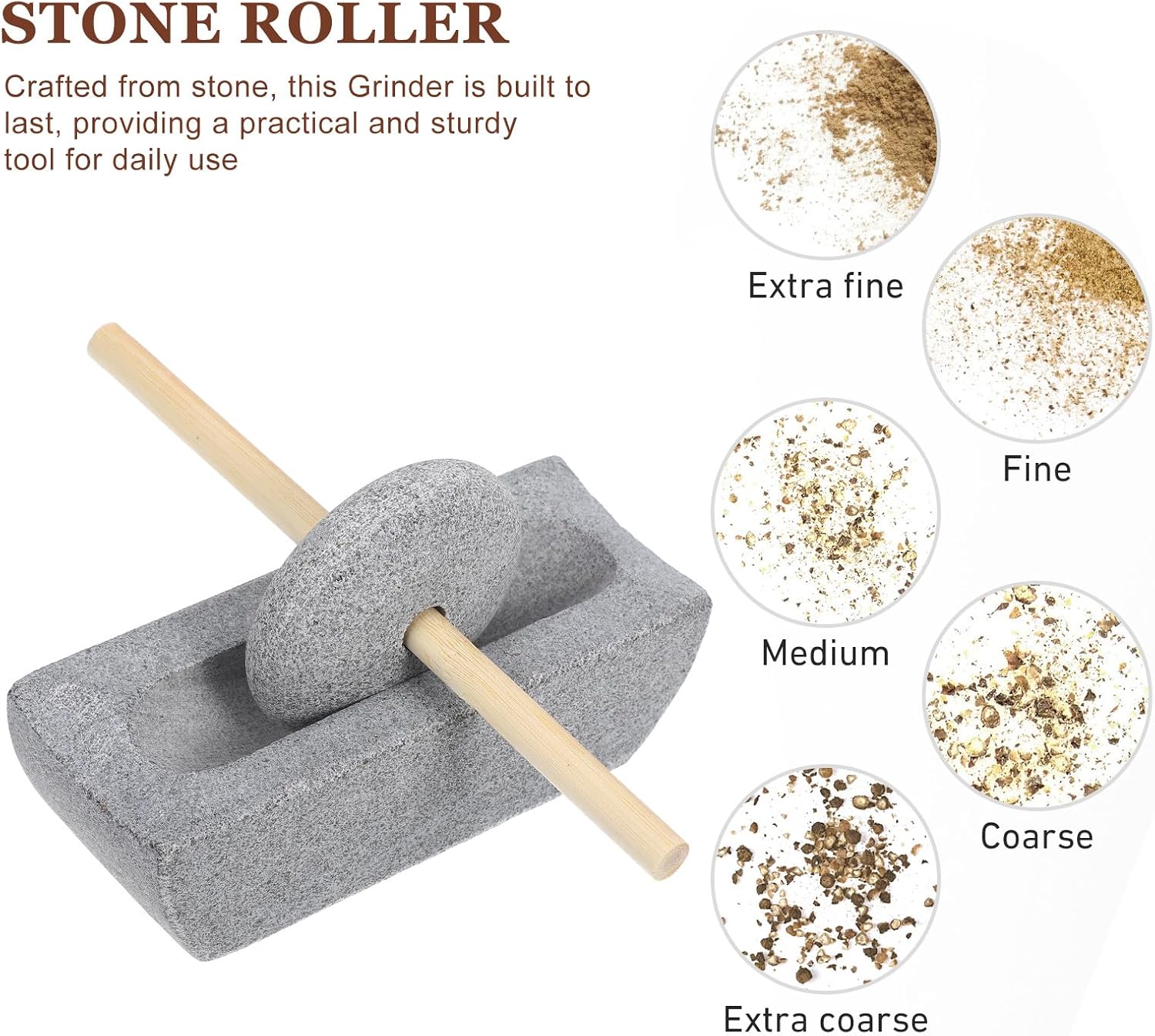 Traditional Hand Crank Stone Mill Grinder 12cm Small Manual Spice Crusher for Kitchen Coffee Bean and Tea Powder Grinding