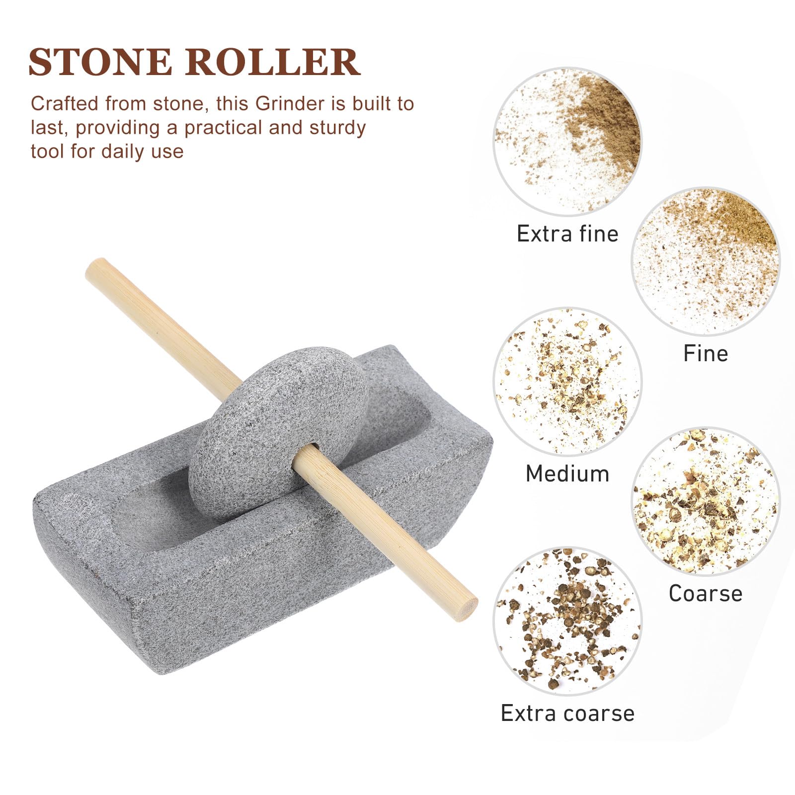 Mulino a Pietra Manuale 12 CM Manovella, Macina Spezie e Tè, Pestello di Pietra per Macinare Spezie e Medicinali, Utensile da Cucina per Preparazioni Casalinghe