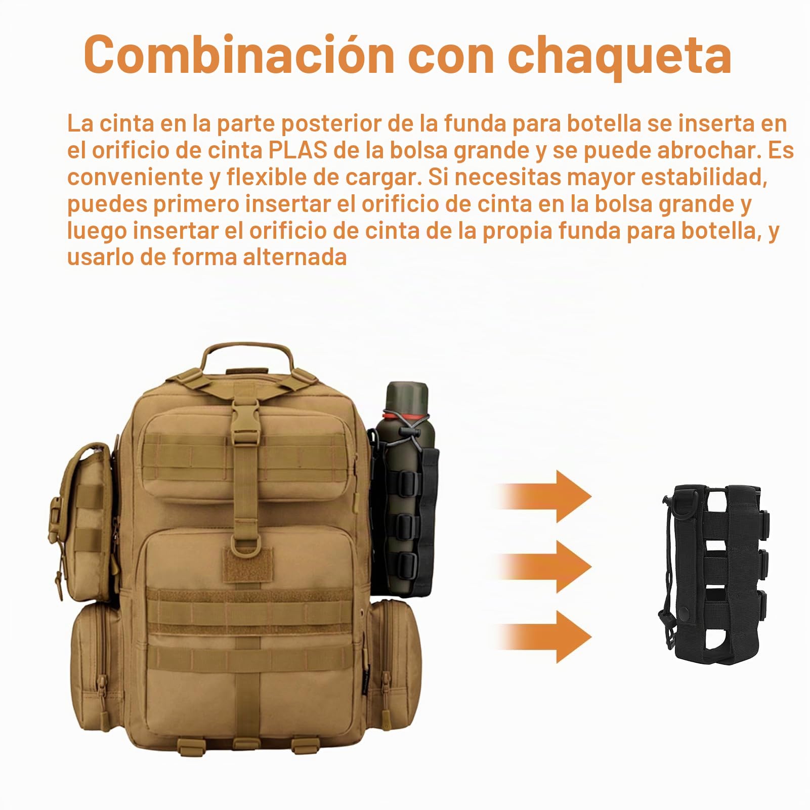 Bolsa Táctica Militar para Botella de Agua al Aire Libre，Soporte Ajustable Impermeable para Correr, Senderismo, Ciclismo, Camping